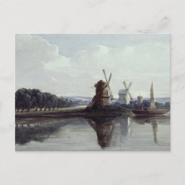 Windmills by a River, 19th century Postcard (Front)