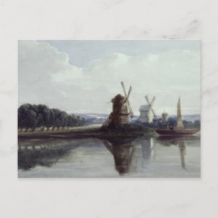 Windmills by a River, 19th century Postcard