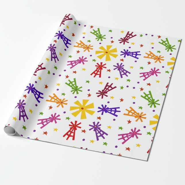 Windmills Custom Background Wrapping Paper (Unrolled)
