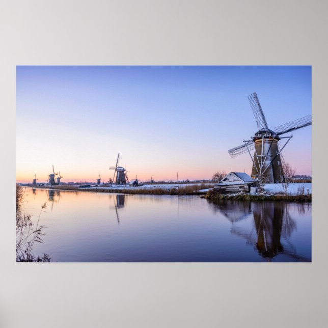 Windmills during a sunrise in Holland poster (Front)