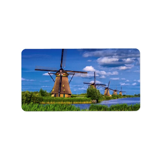 Windmills in Kinderdijk, Holland, Netherlands Label (Front)