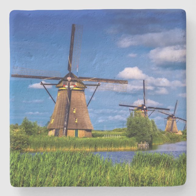 Windmills in Kinderdijk, Holland, Netherlands Stone Coaster (Front)