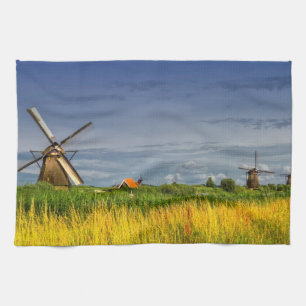 Windmills in Kinderdijk, Holland, Netherlands Tea Towel