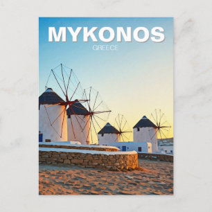 Windmills in Mykonos Greece Cyclades Travel Postcard