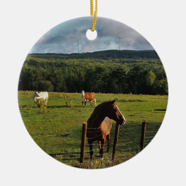 Windmills in the Distance Ceramic Tree Decoration (Front)