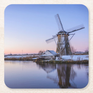 Windmills in winter in a sunrise, Holland coaster