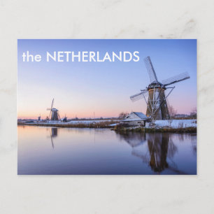 Windmills in winter text postcard