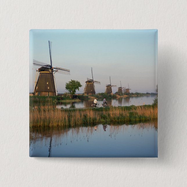 Windmills, Kinderdijk, Netherlands 15 Cm Square Badge (Front)