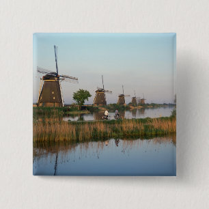 Windmills, Kinderdijk, Netherlands 15 Cm Square Badge