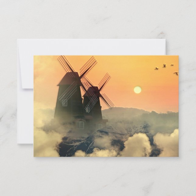 Windmills Mountains and Clouds Thank You Card (Front)