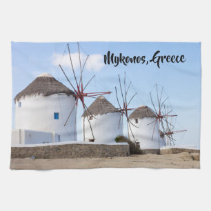 Windmills, Mykonos, Greece Tea Towel
