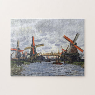 Windmills near Zaandam Monet Fine Art Jigsaw Puzzle