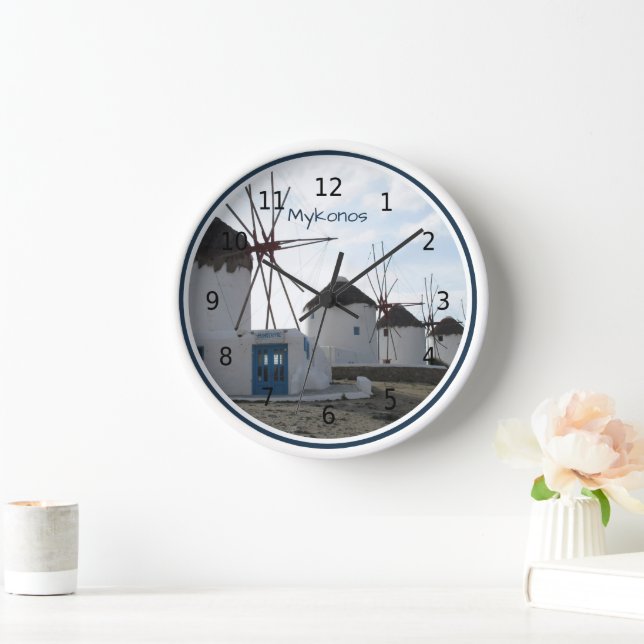 Windmills of Mykonos, Greece, personalised Clock (Home)