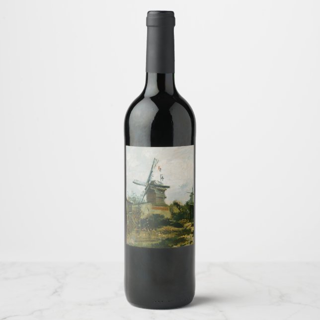 Windmills on Montmartre by Vincent Van Gogh Wine Label (Front)