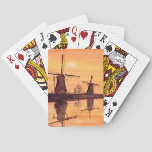 Windmills Sunset - Watercolor Painting Playing Cards