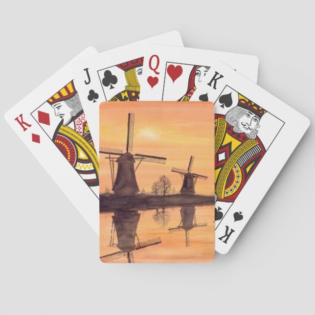 Windmills Sunset - Watercolor Painting Playing Cards (Back)