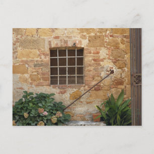 Window and ancient stone wall, Pienza, Italy Postcard