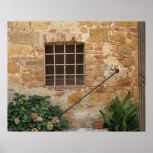 Window and ancient stone wall, Pienza, Italy Poster