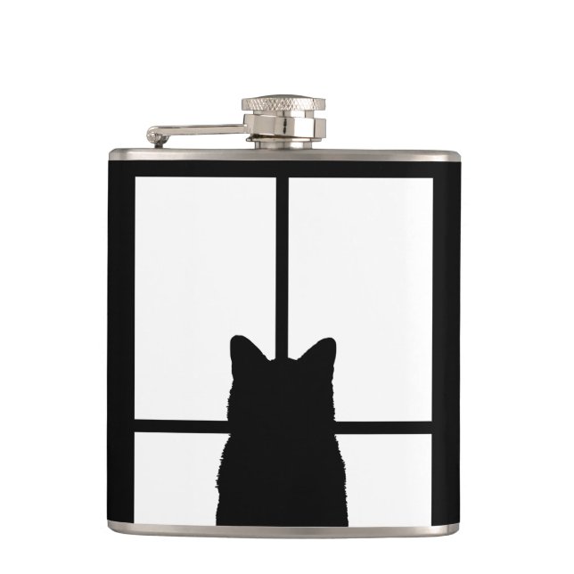 Window Black Cat Click to Customise a colour decor Hip Flask (Front)