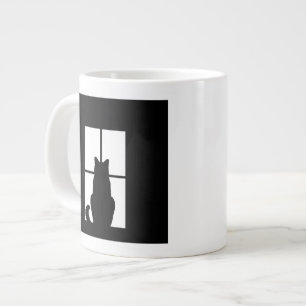 Window Black Cat Click to Customise a colour decor Large Coffee Mug