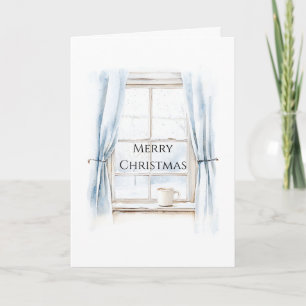 Window Blue Curtains Christmas Card