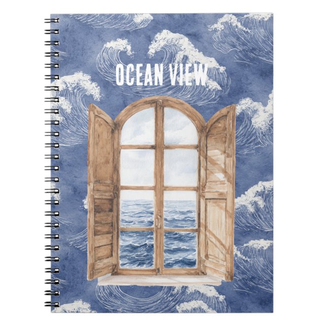 Window Blue Ocean View Waves Notebook (Front)