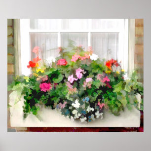 Window Box of Colorful, Cascading Mixed Flowers Poster
