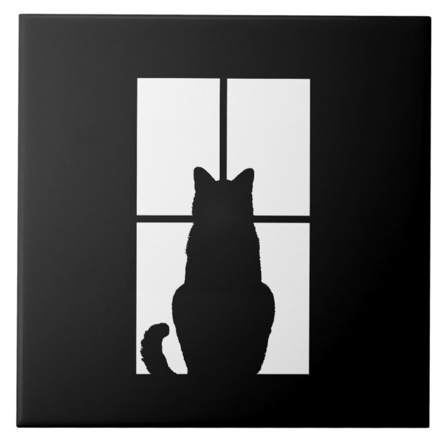 Window Cat Click to Customise Colour Decor Tile (Front)