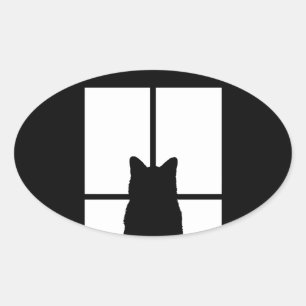 Window Cat Click to Customise Get any colour decor Oval Sticker