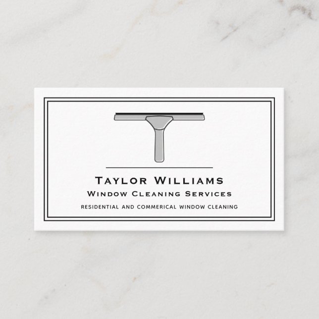Window Cleaner Cleaning Services Clean Black White Business Card (Front)