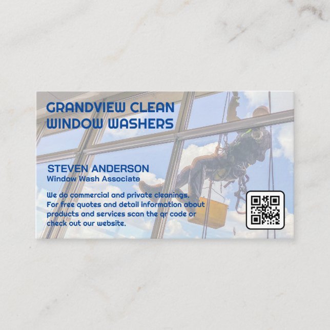 Window Cleaner on Building | Office Building Business Card (Front)