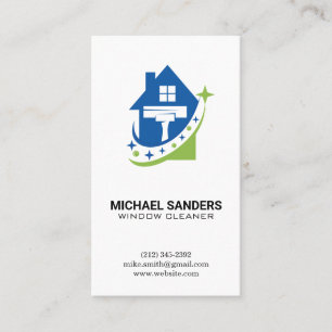 Window Cleaners House and Squeegee Logo Business Card