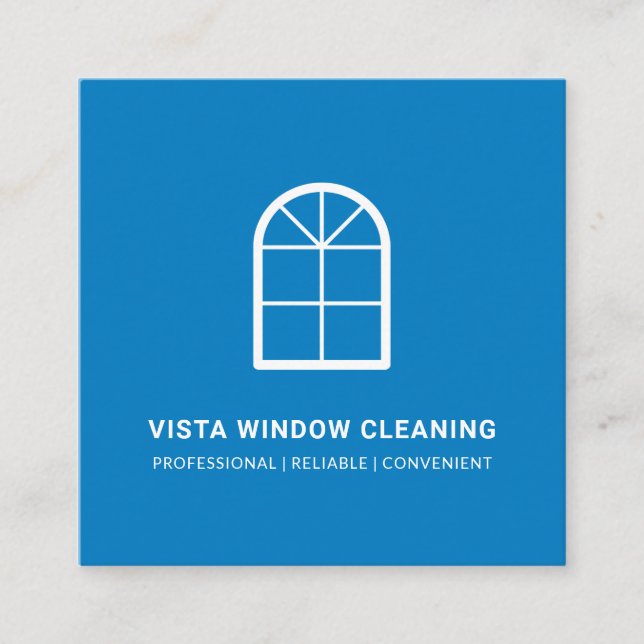 Window Cleaning Arched Window Modern Blue Square Business Card (Front)