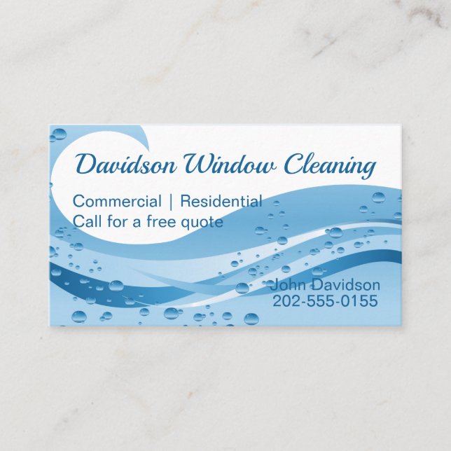 Window Cleaning Blue Water Wave Business Card (Front)