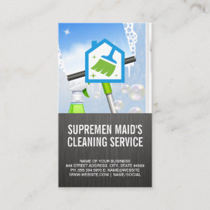 Window Cleaning   Broom Home Logo Business Card