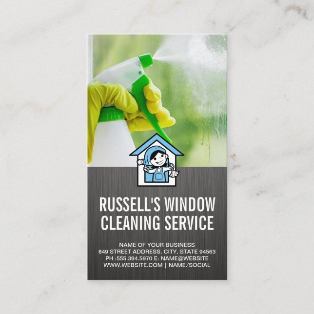 Window Cleaning | Cleaning Spray | Maid Logo Business Card (Front)