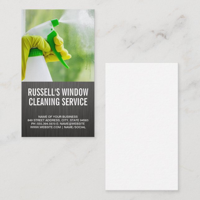 Window Cleaning Service | Cleaner Spraying Glass Business Card (Front/Back)