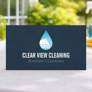 Window Cleaning Service Modern Logo Dark Blue Business Card