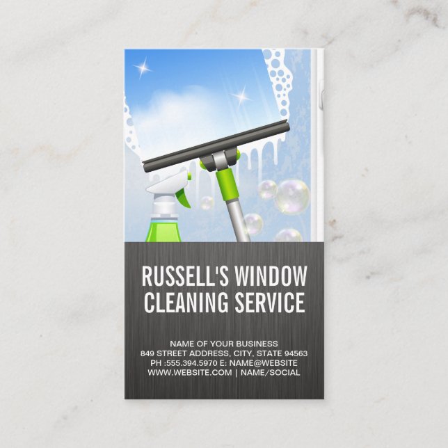 Window Cleaning Service | Squeegee and Soap Business Card (Front)