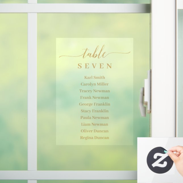 Window Cling Gold Wedding Seating Chart Sign  (Home)