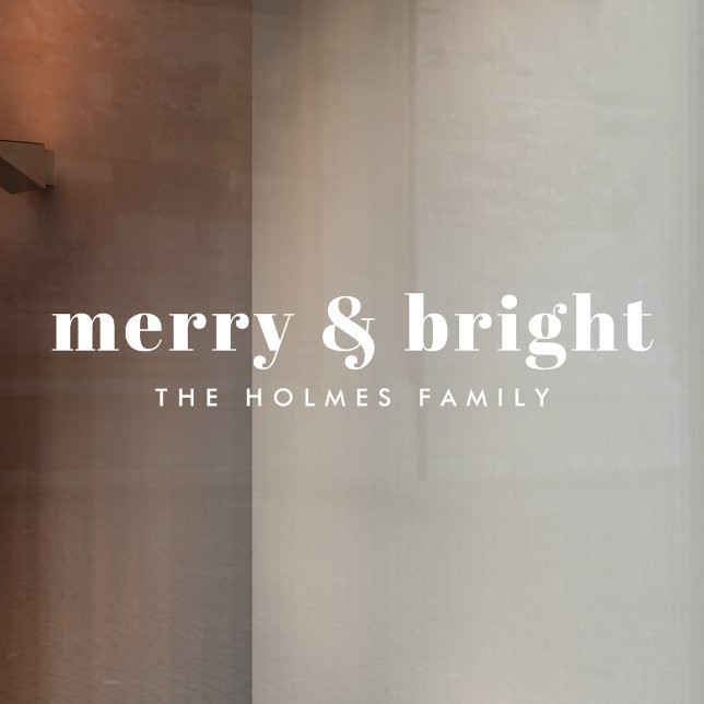 Window Cling | Merry and Bright Modern Minimal (Stylish modern Christmas decal with minimalist lettering and clean festive design)
