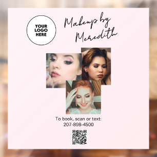 Window Cling Pink Logo QR Photo Makeup Artist