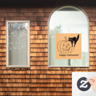 Window Cling - Pumpkin and Black Cat with Text