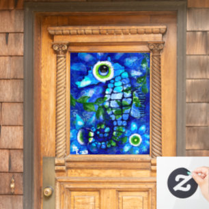 Window Cling Whimsical Big-Eyes Seahorse Art Blue