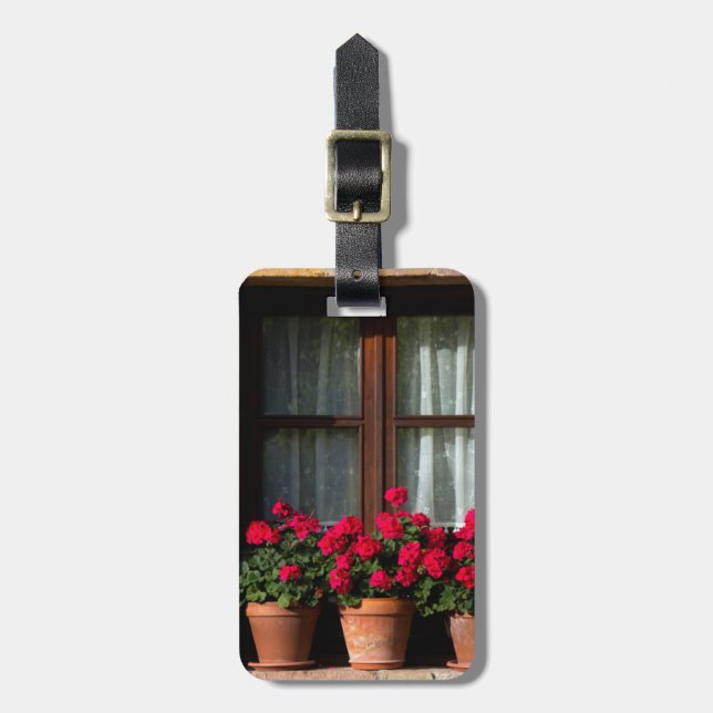Window flower pots in village luggage tag (Front Vertical)