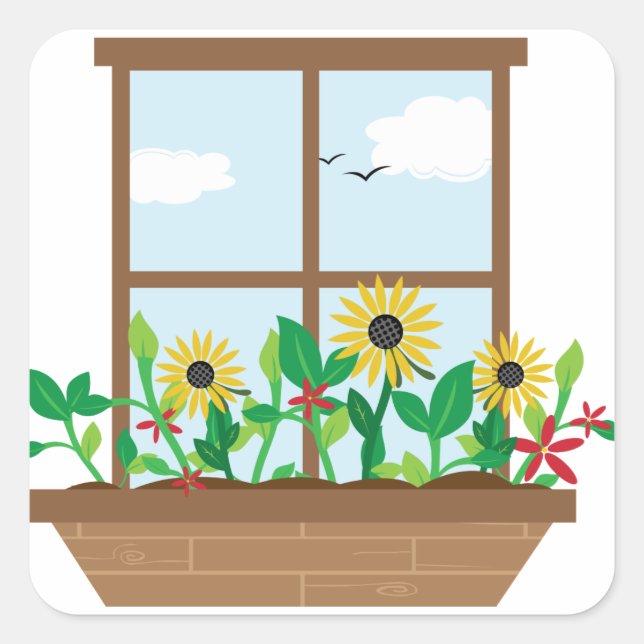 Window Flowers Square Sticker (Front)