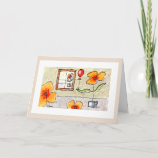 Window Flowers Watercolor Greeting Card