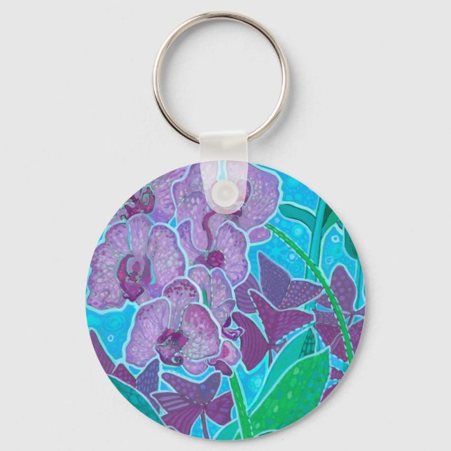 Window Garden Orchid Flowers Floral Botanical Art  Key Ring (Front)
