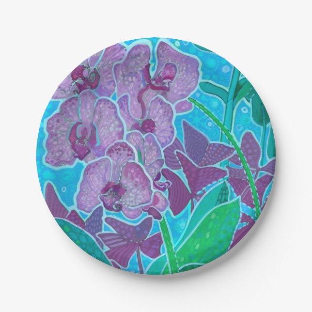 Window Garden Orchid Flowers Floral Botanical Art Paper Plate (Front)