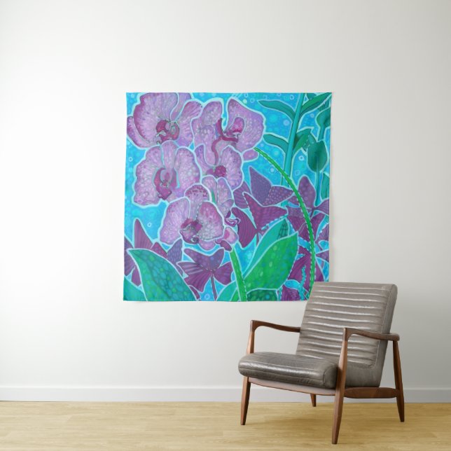 Window Garden Orchid Flowers Floral Botanical Art Tapestry (In Situ)